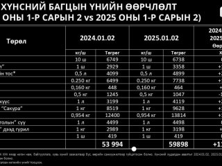 Суурь хүнсний багцын үнэ нэг жилийн хугацаанд 11 хувиар өсчээ